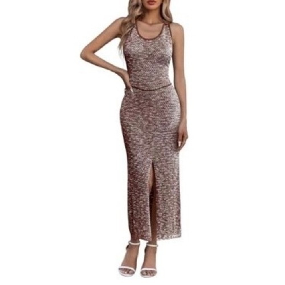 Woman's Backless Halter Midi Bodycon Sexy‎ Knit Dress Swim Coverup Size Medium